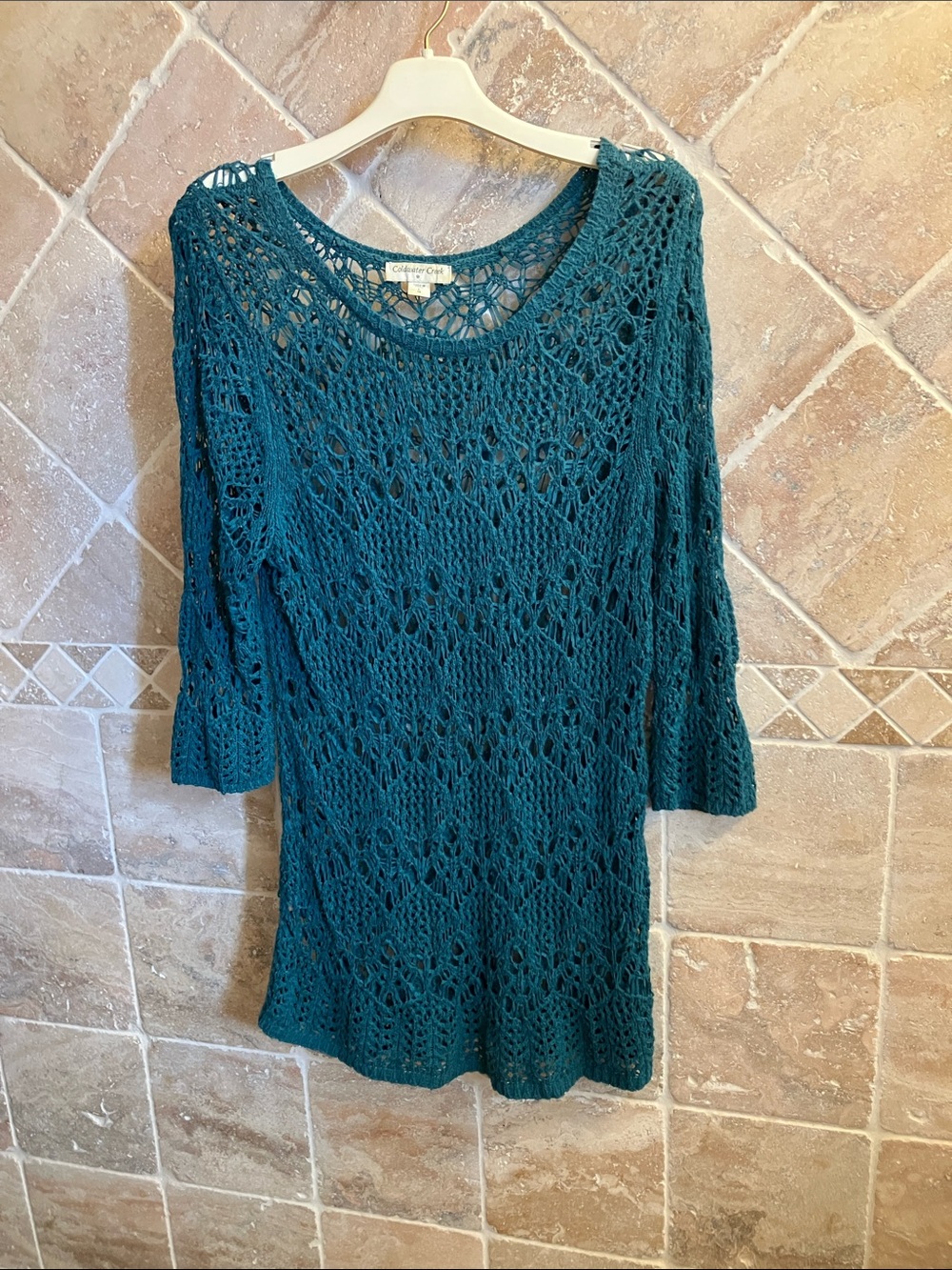 Coldwater Creek Teal Crochet long top